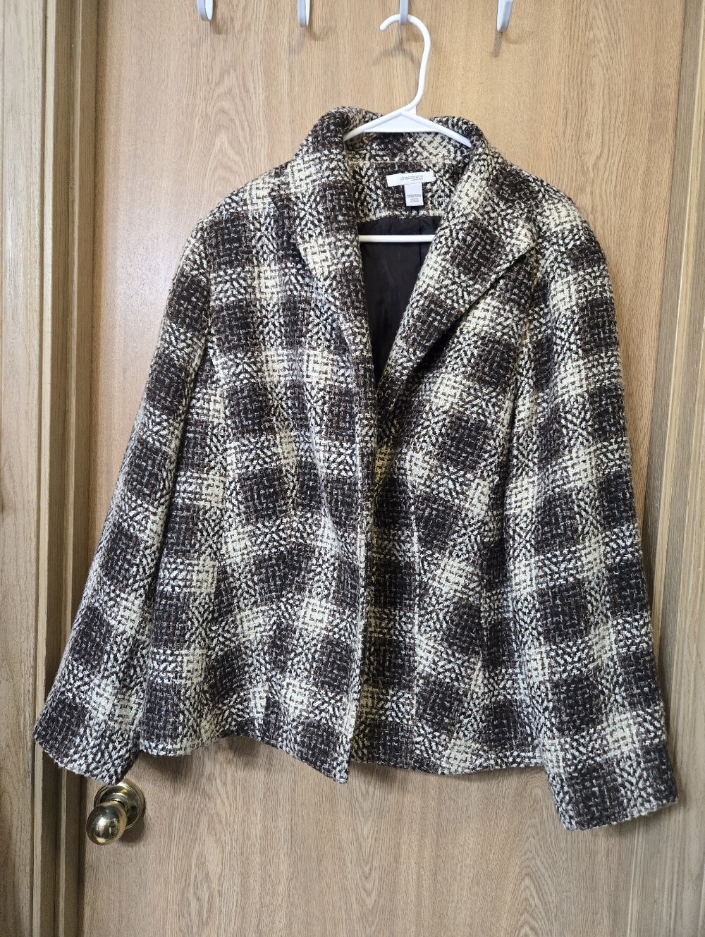 Women’s Brown & Cream Plaid Wool Blend Jacket Dress Barn 18/20 Womens
